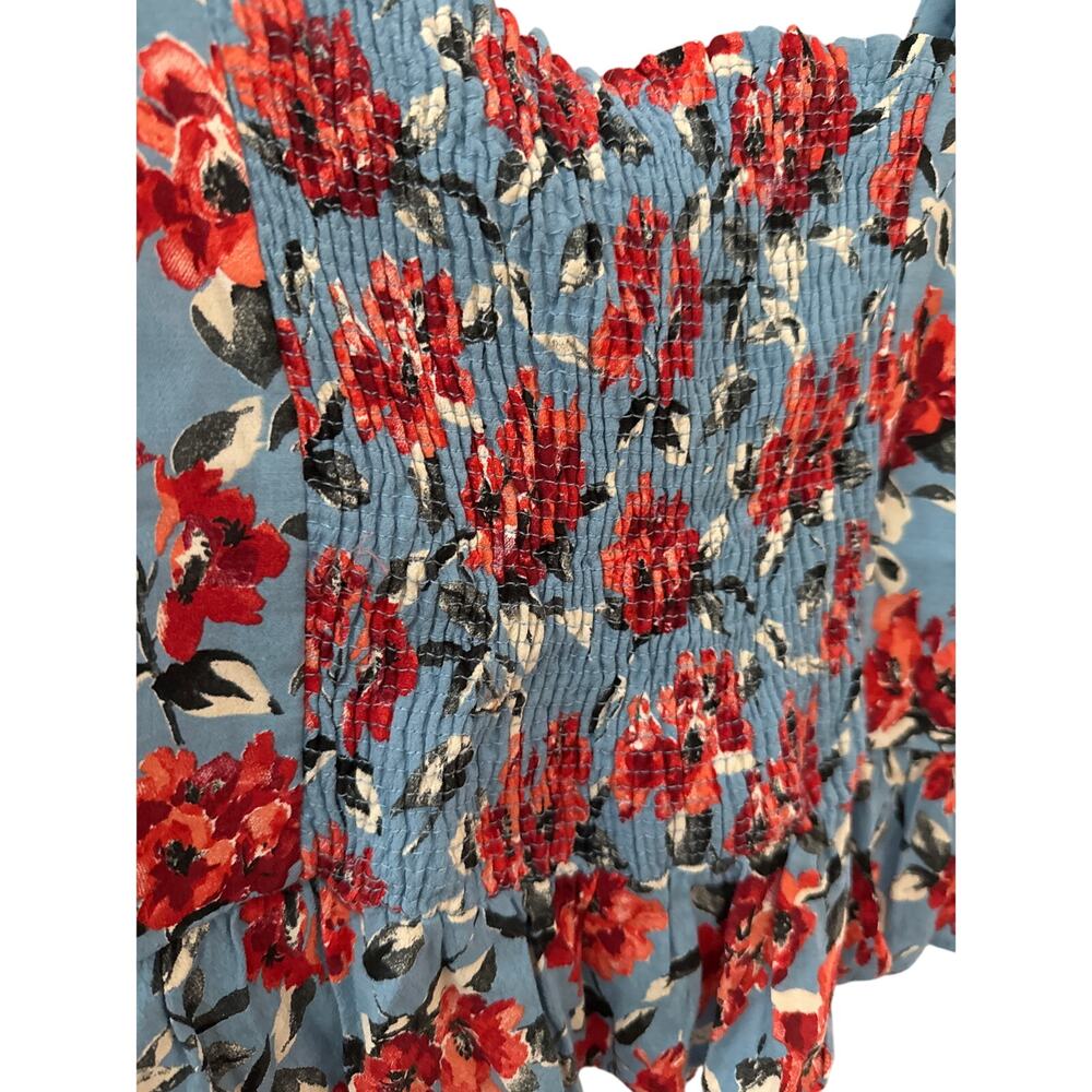 Zara Smocked Back Floral Cropped Top Red‎ & Blue Size Small - Picture 10 of 11